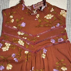 Xhilaration | Rust sleeveless dress, lavender and cream flowers | size large